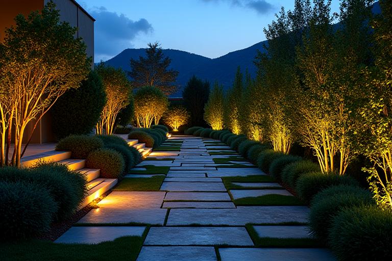 Jardín de lujo residencial con integración LED